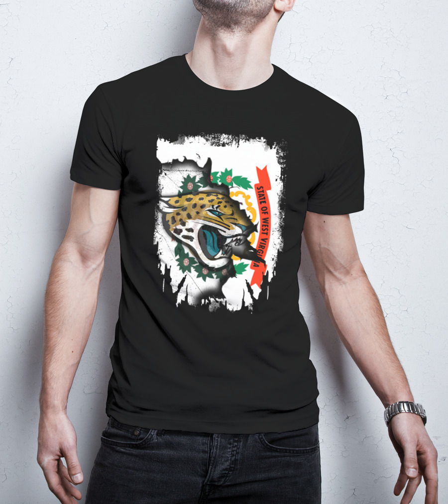 State Of West Virginia With Jaguars Emblem Overlay T-Shirt