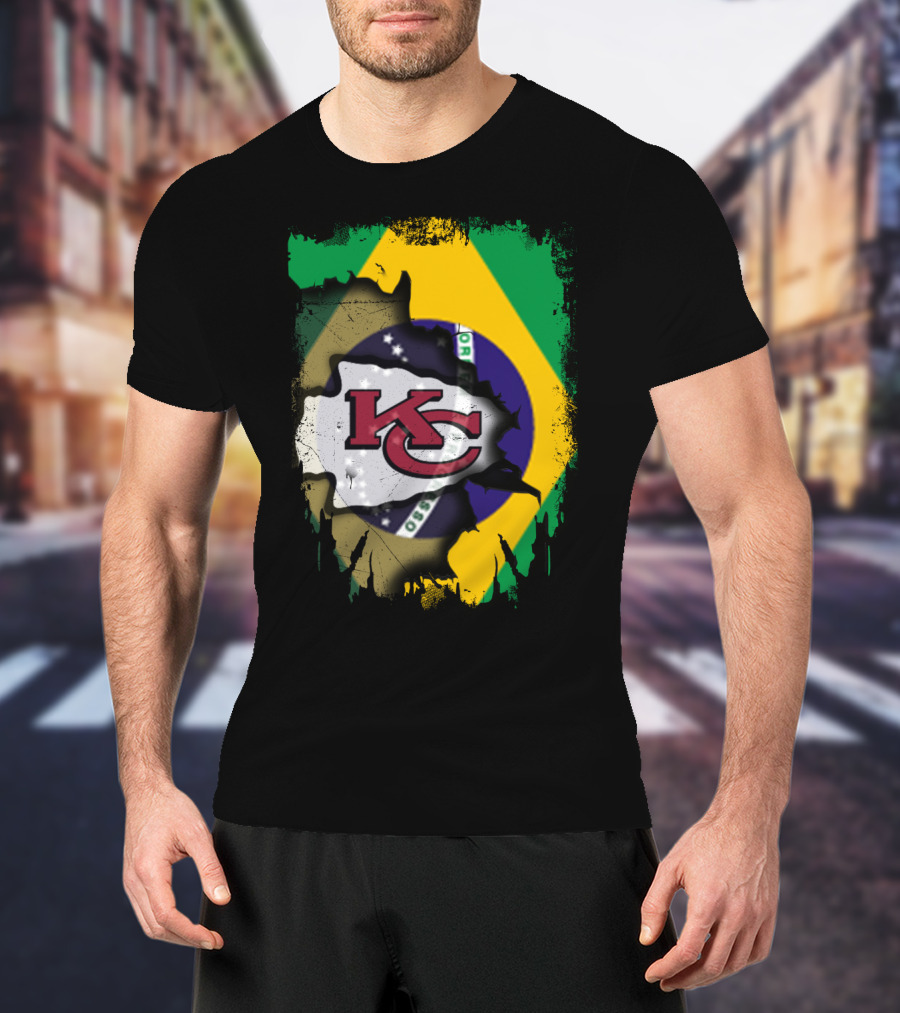 Brazilian Flag With Kansas City Chiefs Logo Fusion T-Shirt