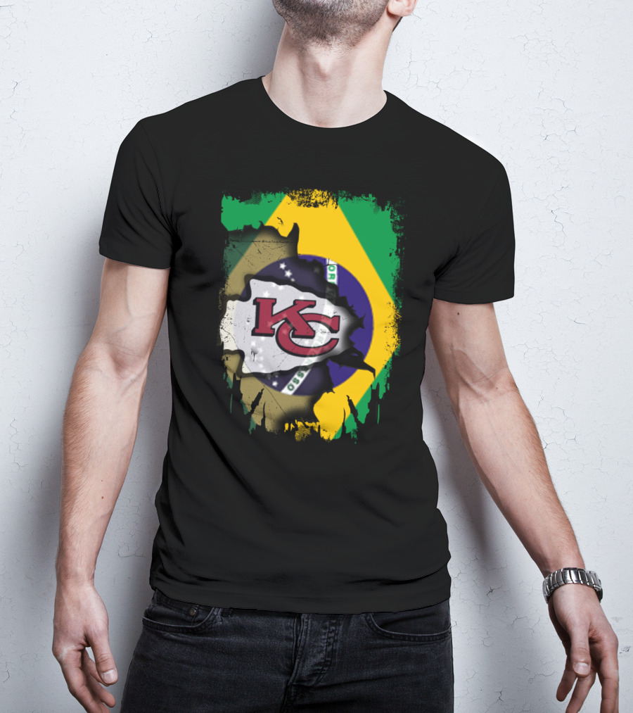 Brazilian Flag With Kansas City Chiefs Logo Fusion T-Shirt