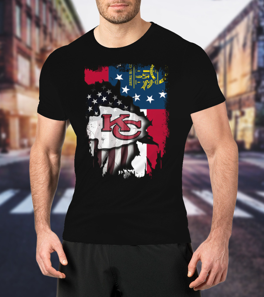 Georgia State Flag With Kansas City Chiefs Logo American Flag Elements T-Shirt