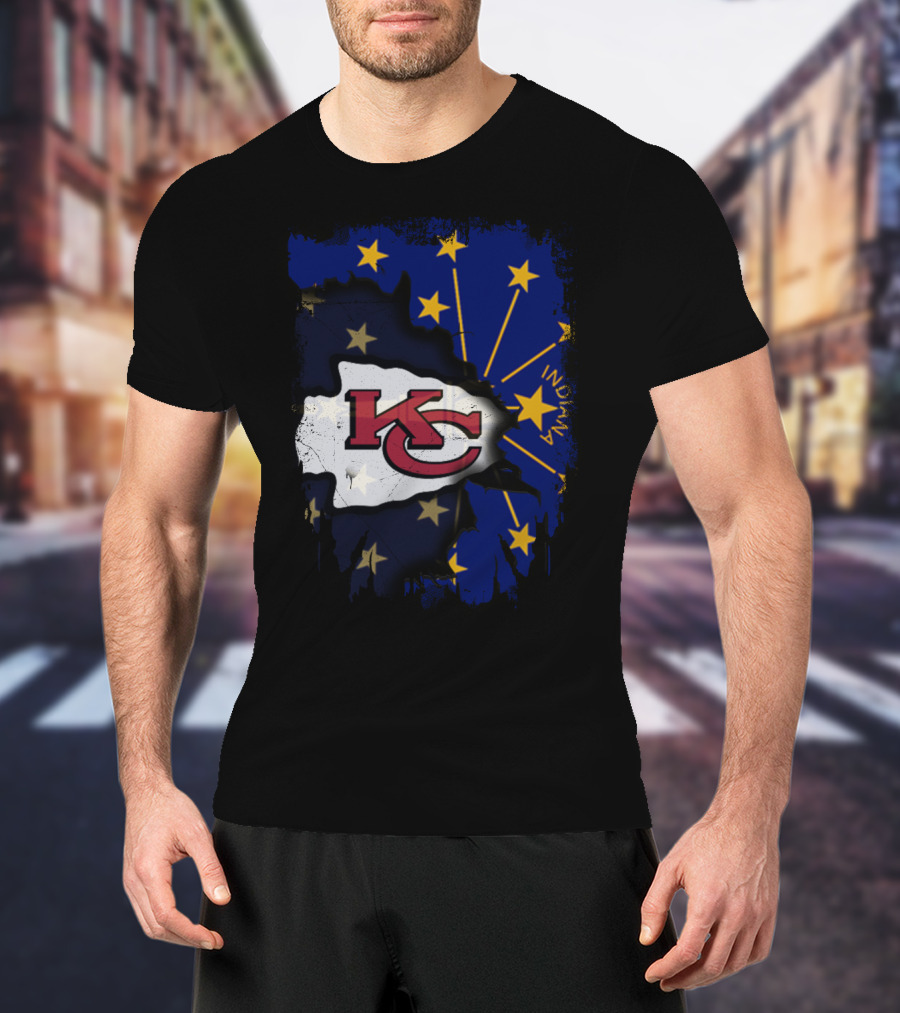 Indiana Map Overlay With Kansas City Chiefs T-Shirt