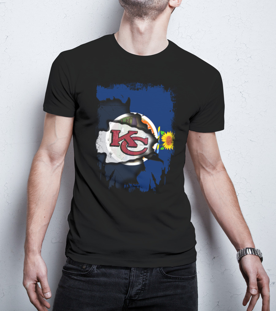 Kansas Chiefs KC Logo With State Flag And Sunflower T-Shirt
