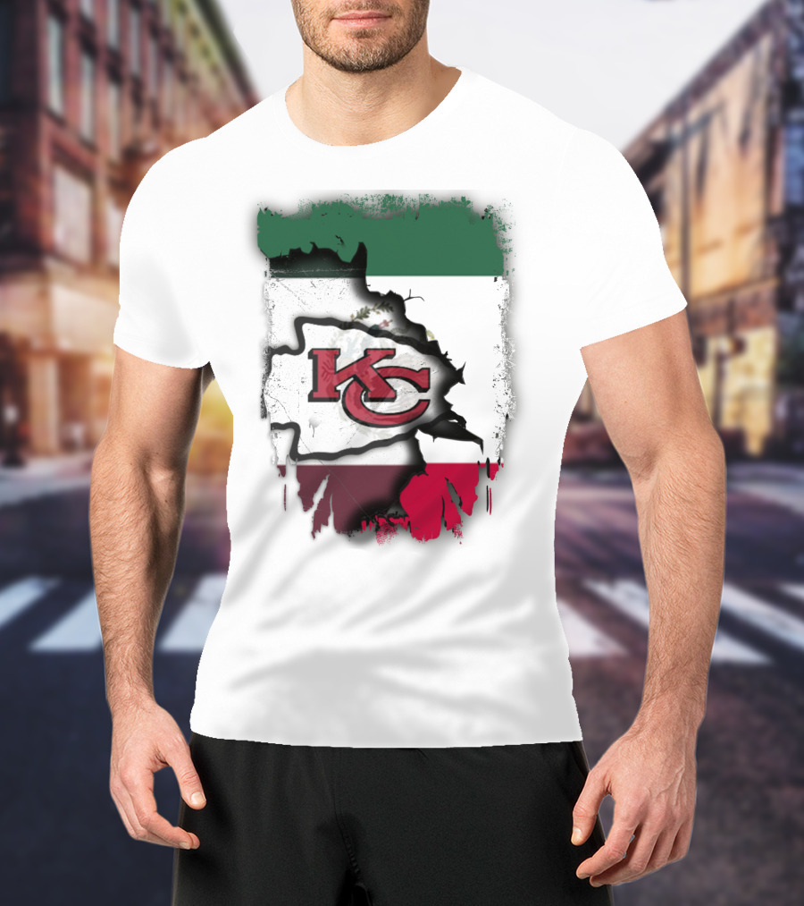 KC Chiefs Logo With Torn Mexico Flag T-Shirt