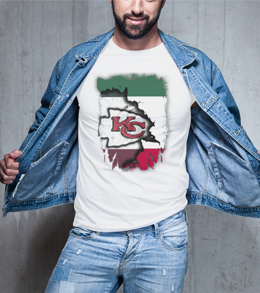KC Chiefs Logo With Torn Mexico Flag T-Shirt