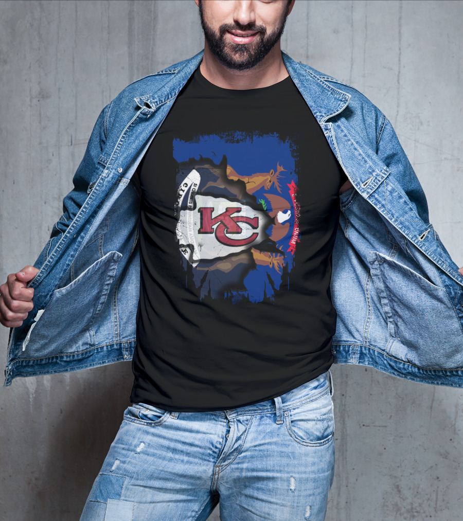 Michigan Flag And Kansas City Chiefs Logo Fusion T-Shirt