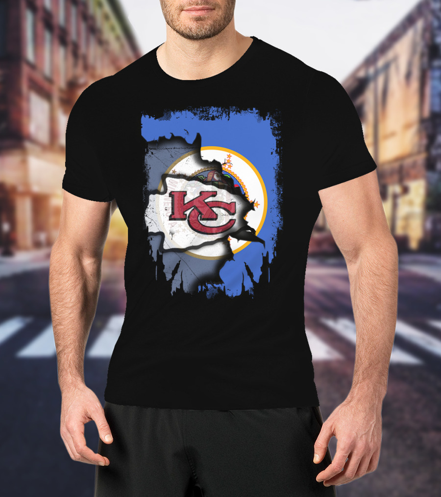 Minnesota Flag With Kansas City Chiefs T-Shirt