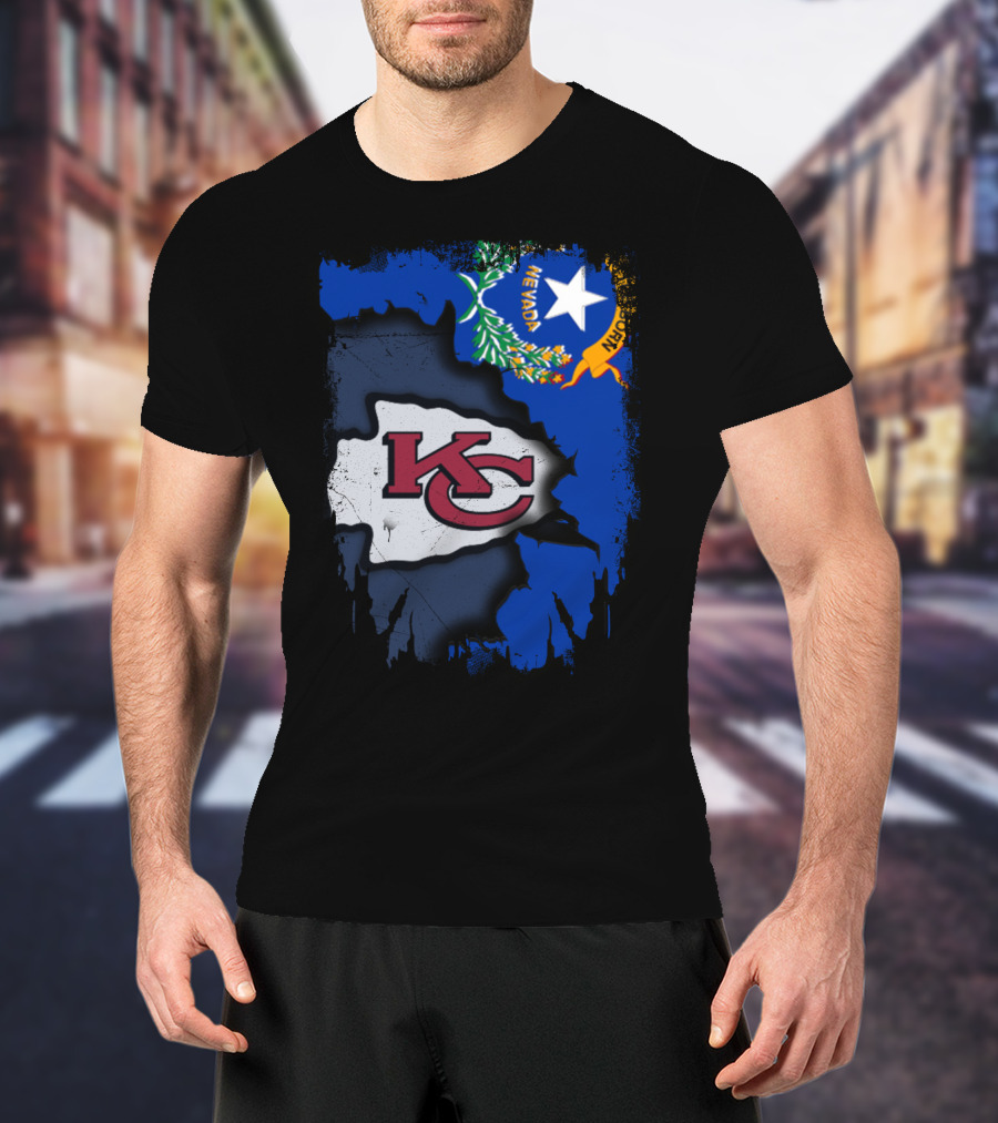 Nevada Proud With Kansas City Chiefs Logo And State Flag Elements T-Shirt