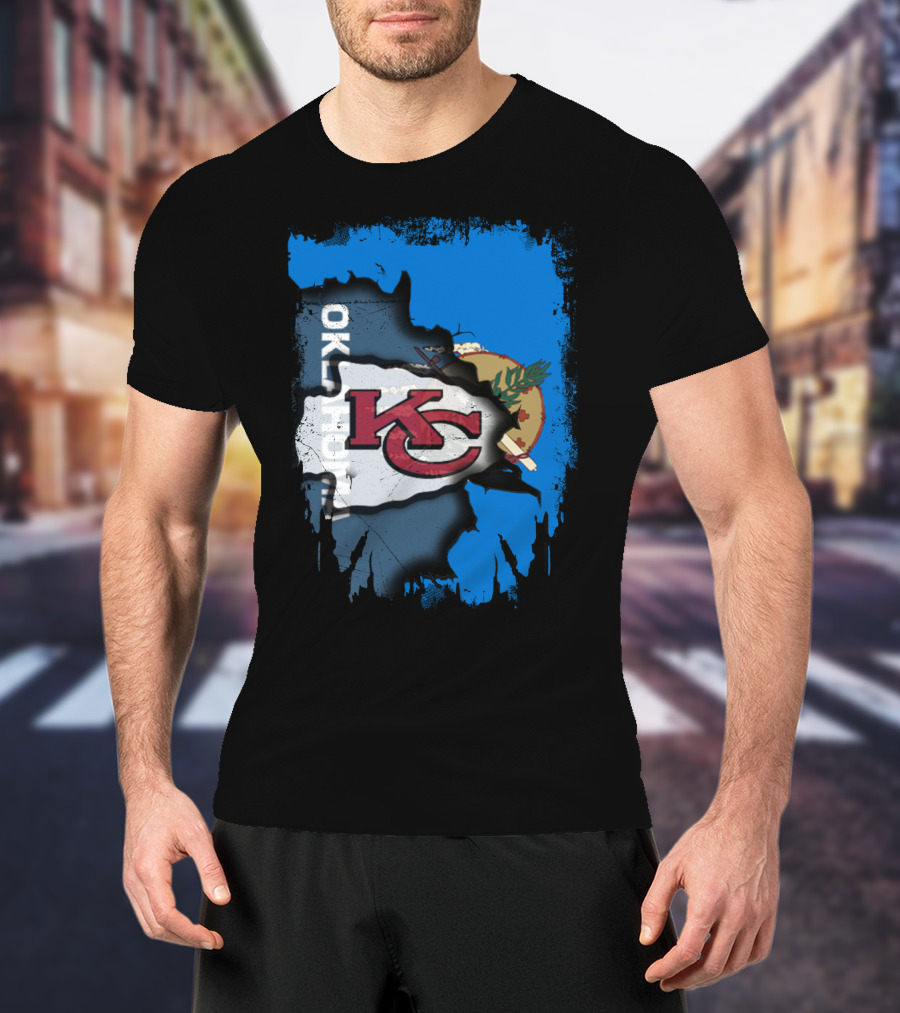 Oklahoma Chiefs Unity KC Logo With State Flag T-Shirt
