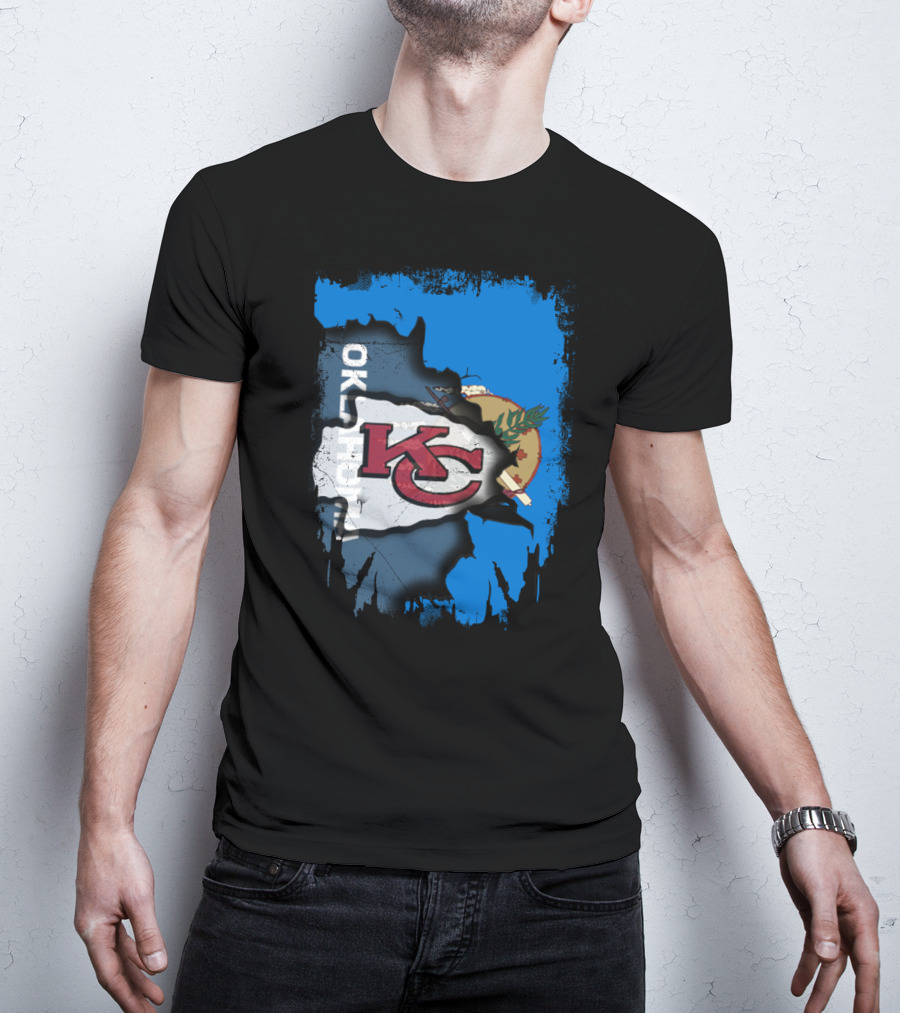 Oklahoma Chiefs Unity KC Logo With State Flag T-Shirt