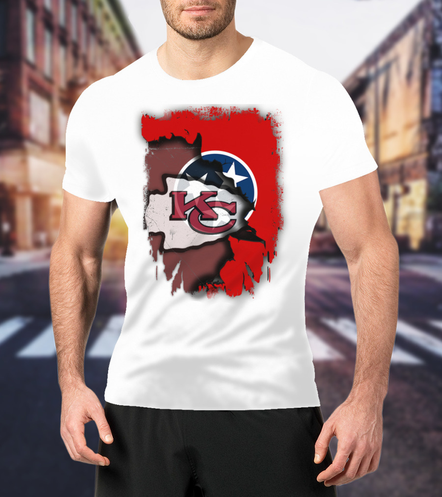 Kansas City Chiefs Tennessee Flag Torn Abstract Fusion T-Shirt