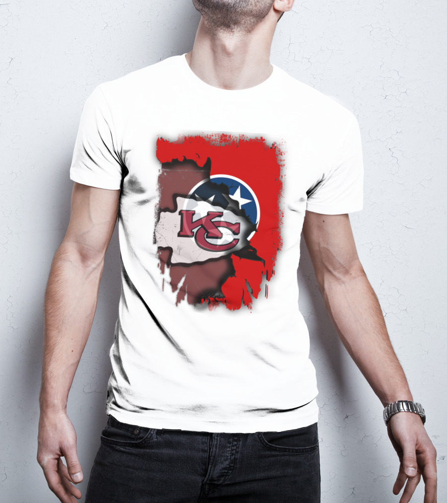 Kansas City Chiefs Tennessee Flag Torn Abstract Fusion T-Shirt