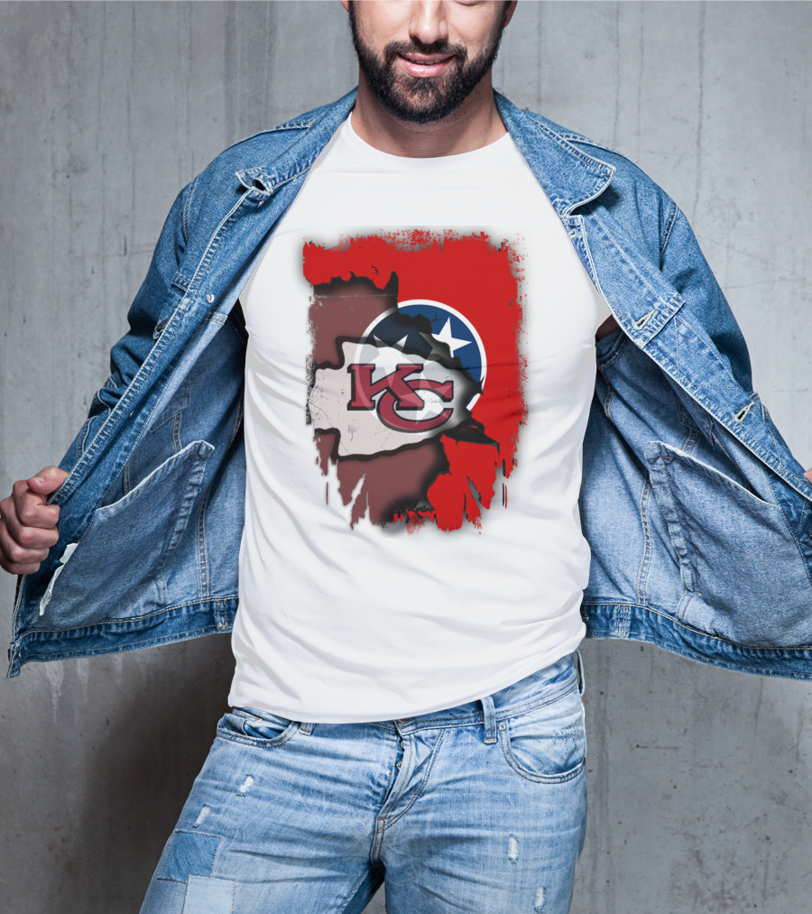 Kansas City Chiefs Tennessee Flag Torn Abstract Fusion T-Shirt