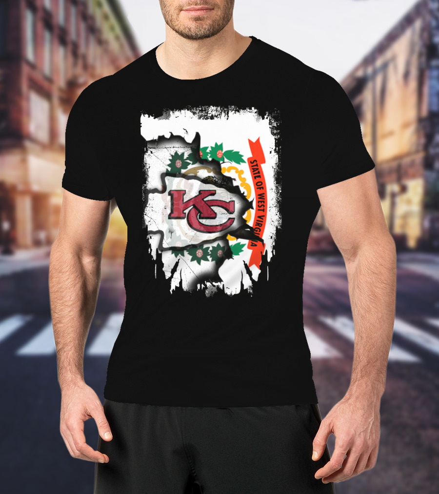 State Of West Virginia Torn KC Chiefs Logo Chiefs Fans T-Shirt