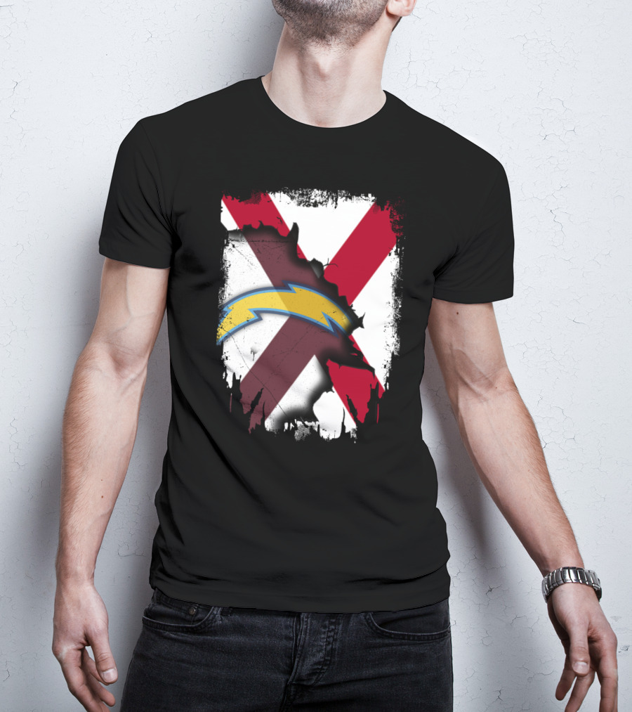 Together Alabama With Chargers Bolt Over Cross Flag T-Shirt
