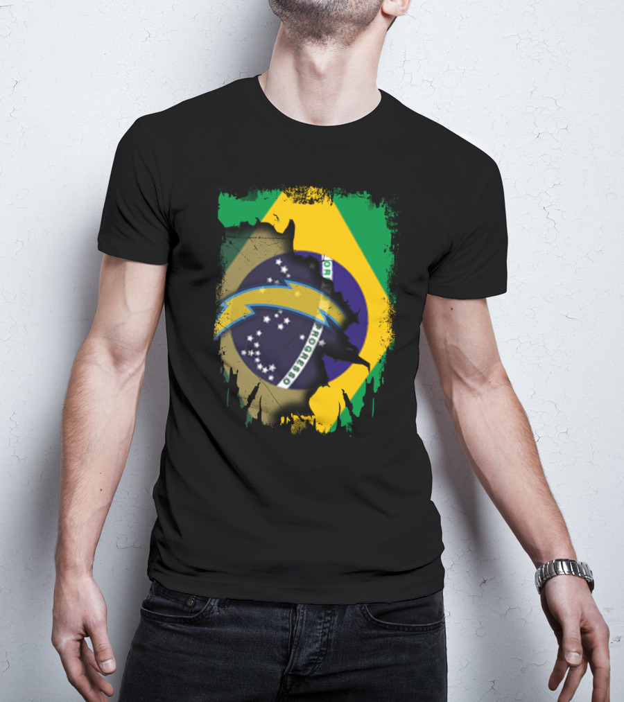 Brazilian Flag With Chargers Logo Fusion T-Shirt