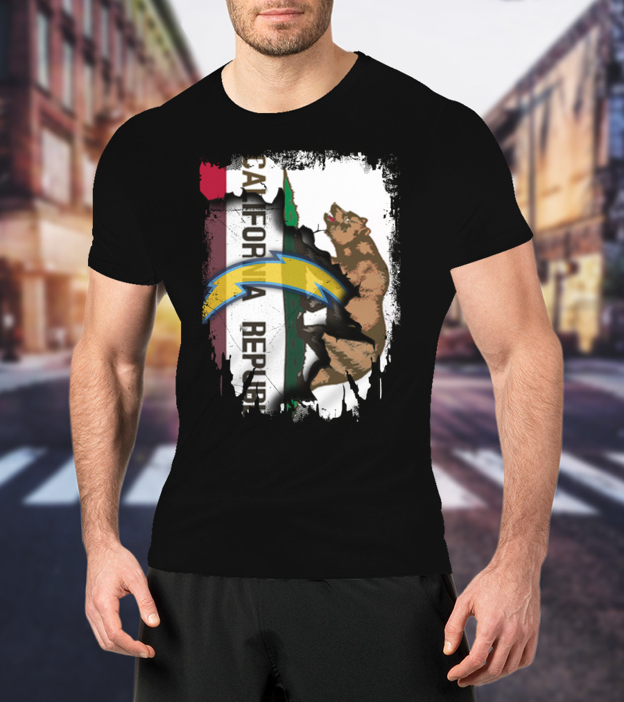 California Republic With Chargers Logo And Bear T-Shirt