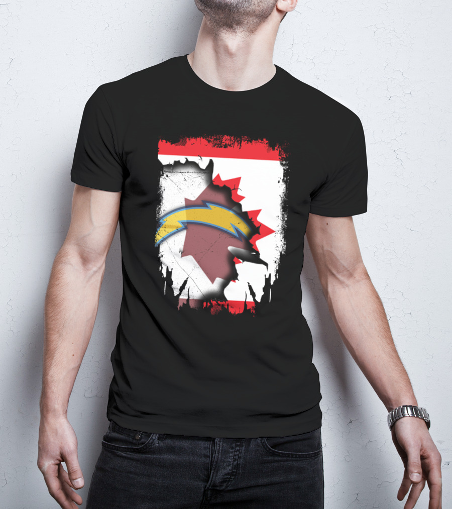 Canada Chargers Lightning Emblem With Maple Leaf Flag Background T-Shirt