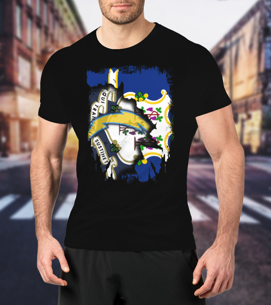 Connecticut State And Chargers Bolt Emblem Fusion T-Shirt