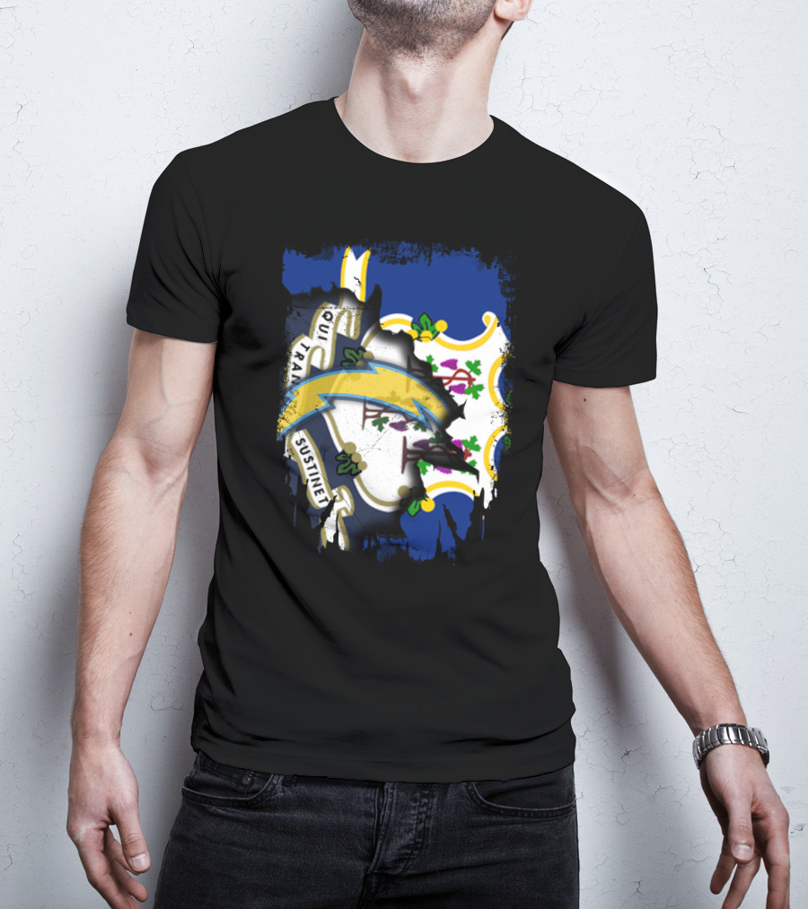 Connecticut State And Chargers Bolt Emblem Fusion T-Shirt