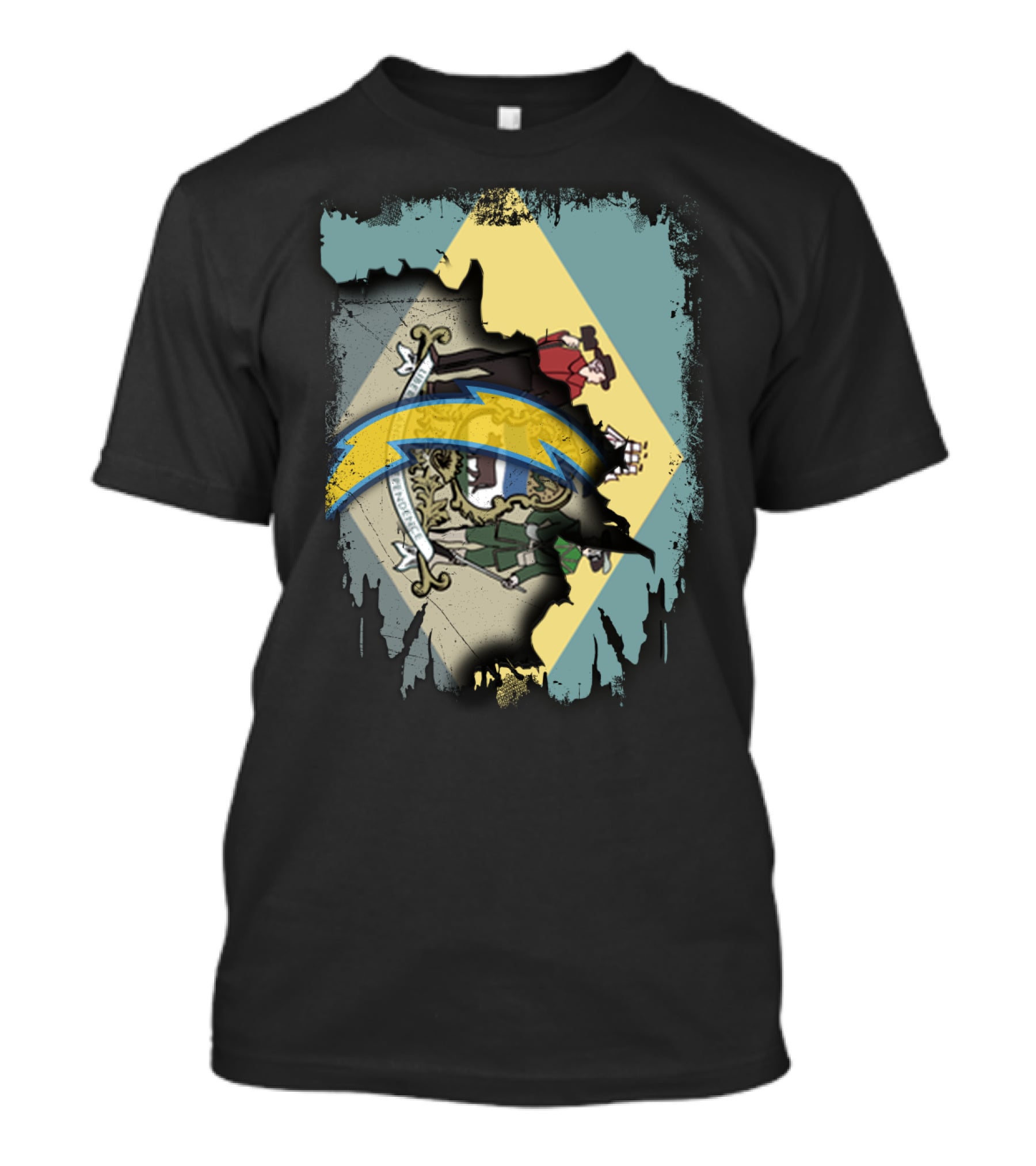 Together Delaware State Flag And Chargers Bolt T-Shirt