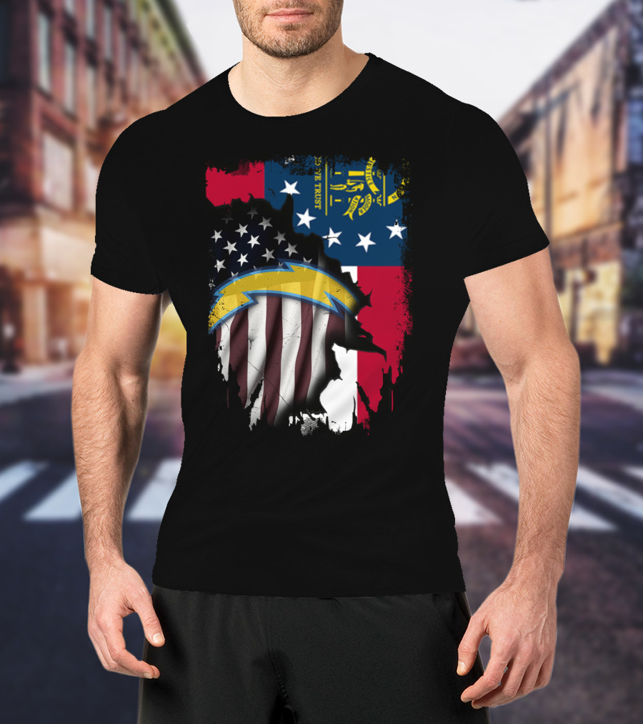 Georgia State Flag With Chargers Logo And American Flag Elements T-Shirt
