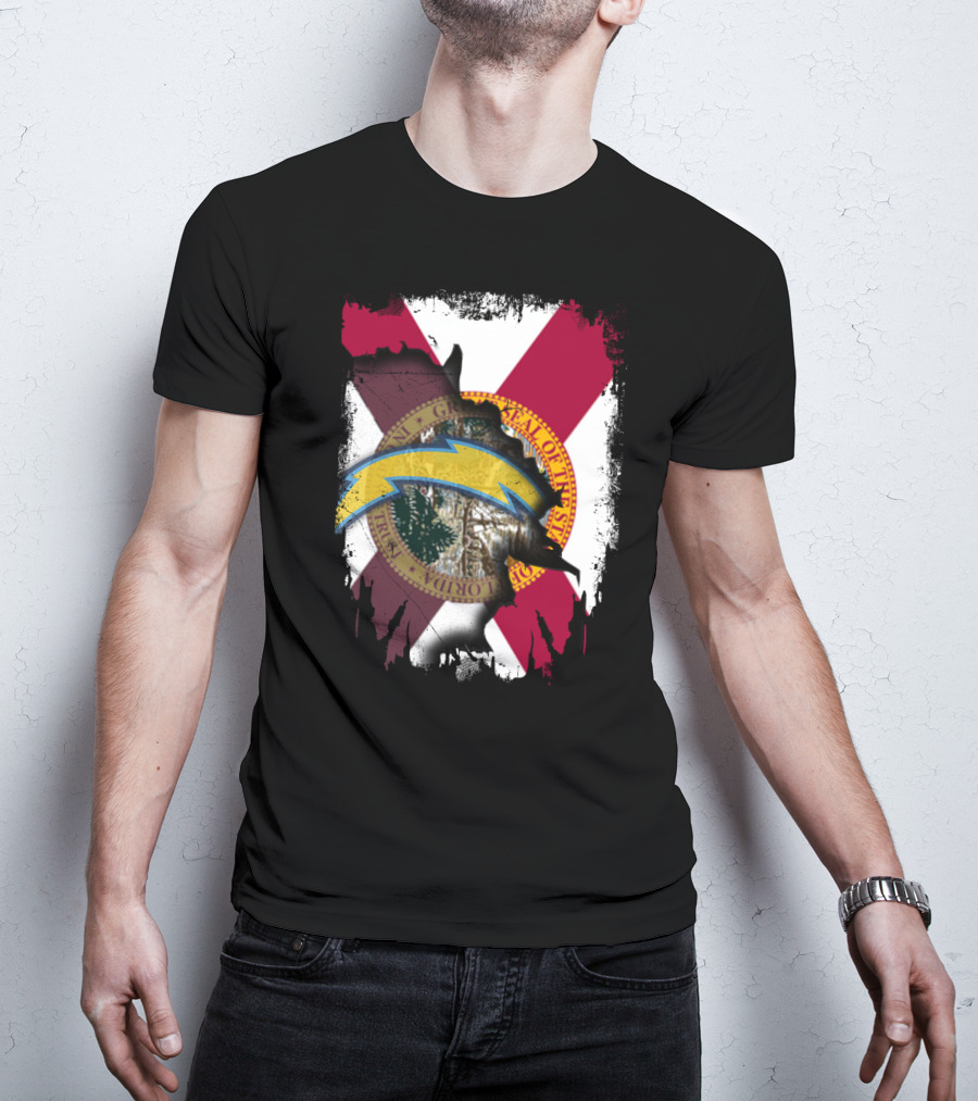 Florida State Flag With Chargers Lightning Bolt T-Shirt