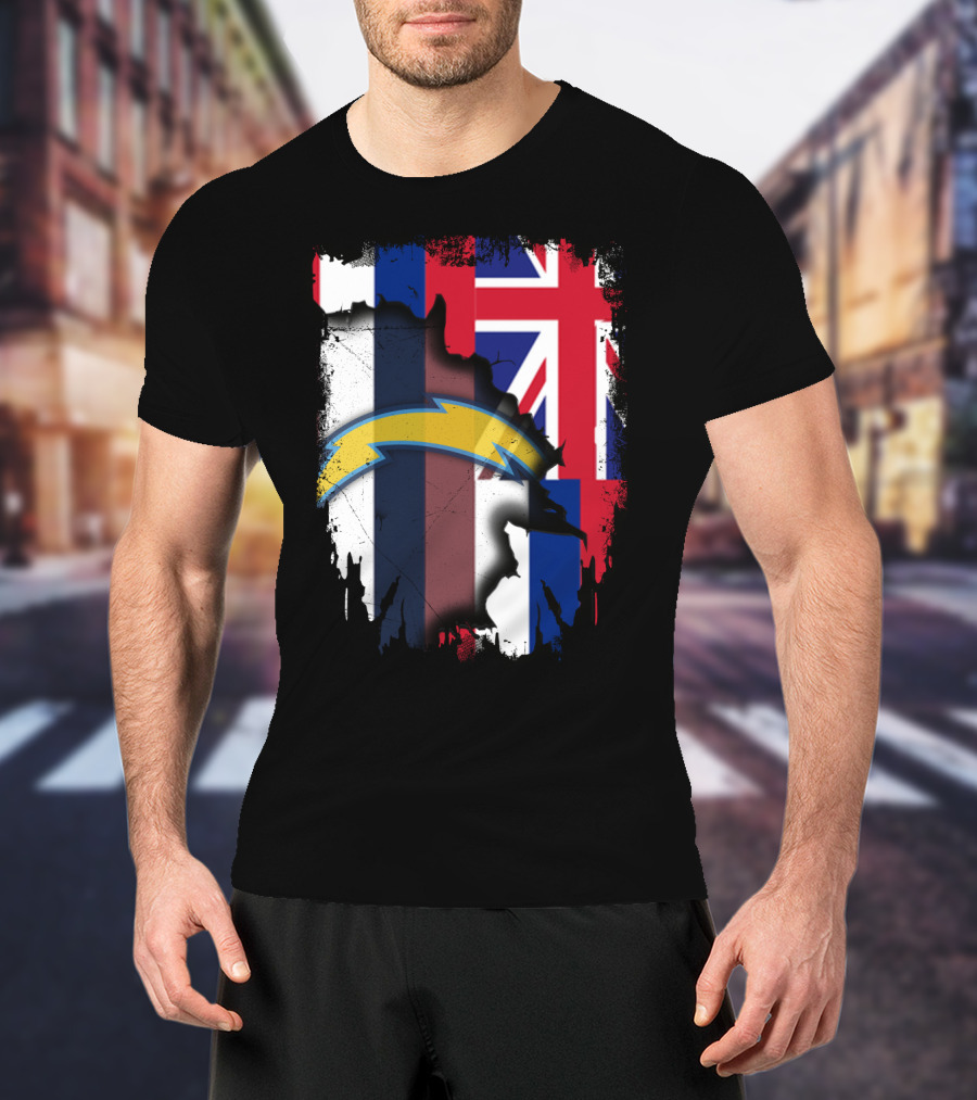Hawaii Support With Chargers Logo And Hawaiian Flag Background T-Shirt