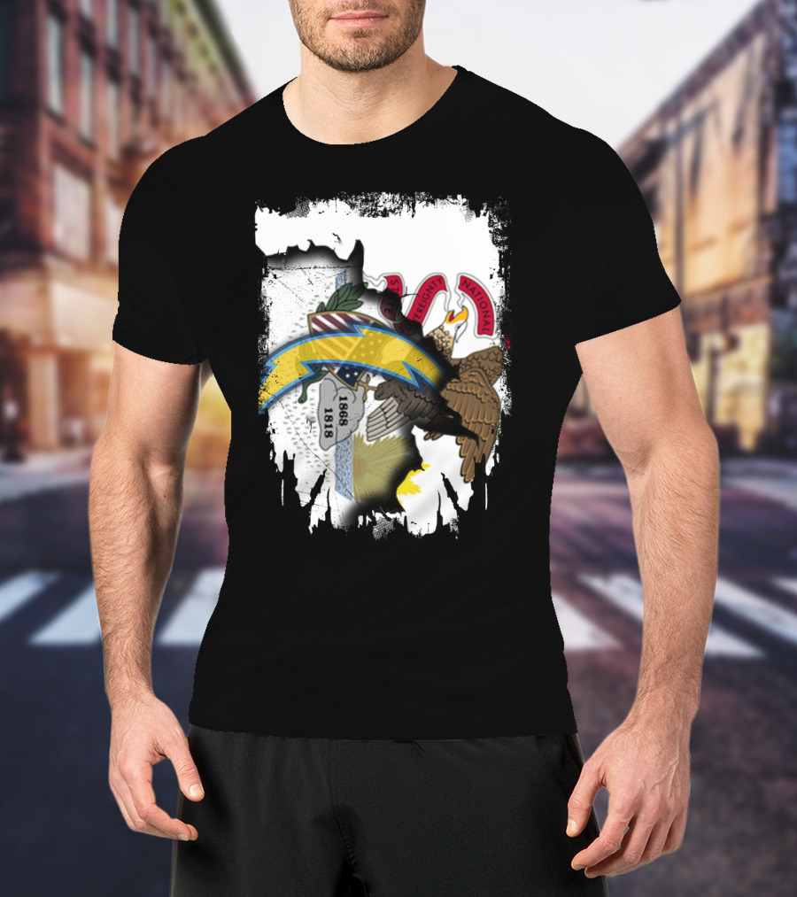 Illinois Flag And Chargers Symbol Fusion T-Shirt