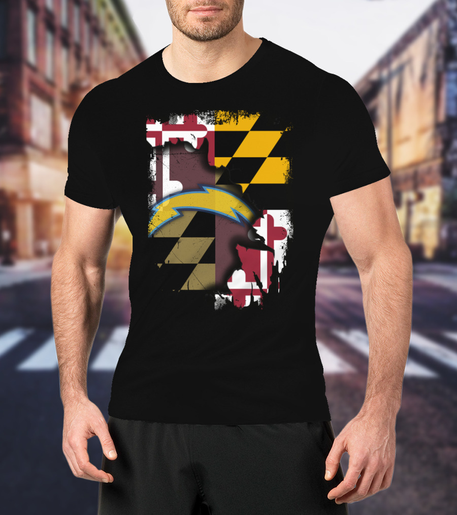 Maryland Flag With Chargers Bolt T-Shirt