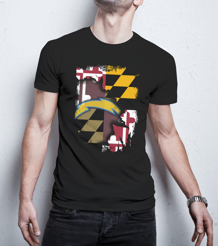 Maryland Flag With Chargers Bolt T-Shirt