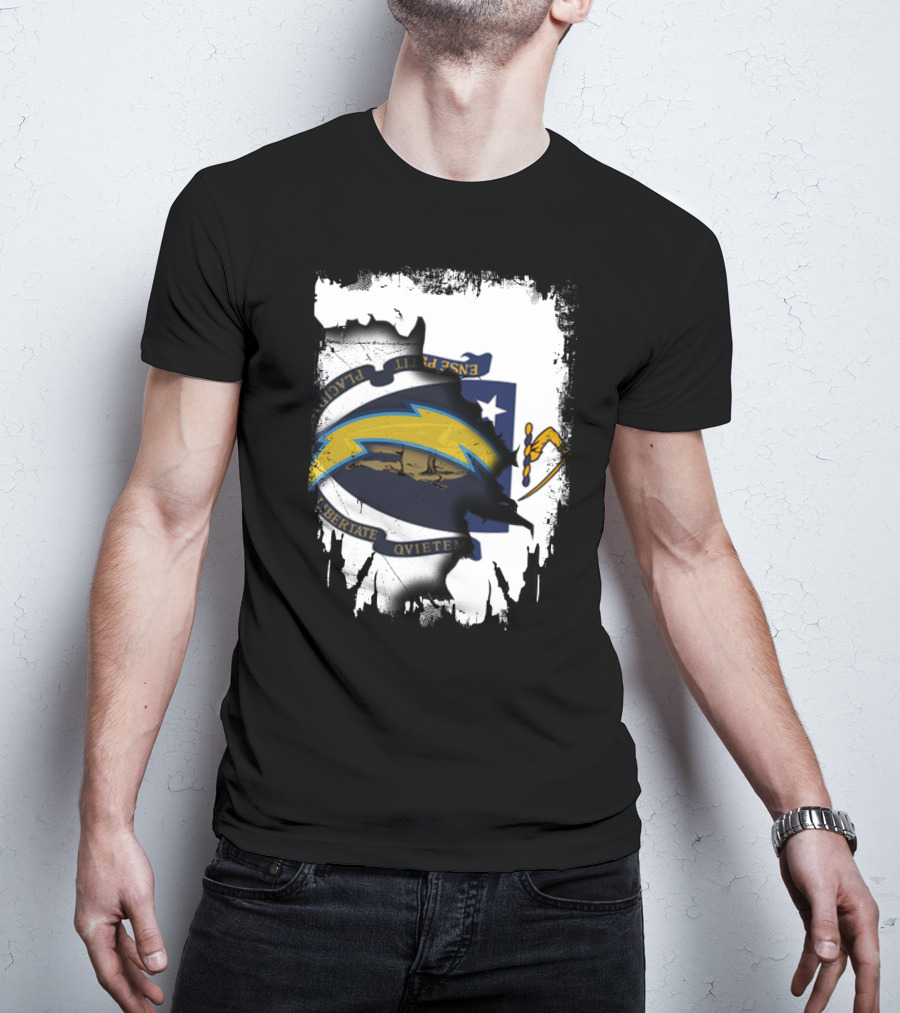 Massachusetts State And Chargers Lightning Logo Fusion T-Shirt