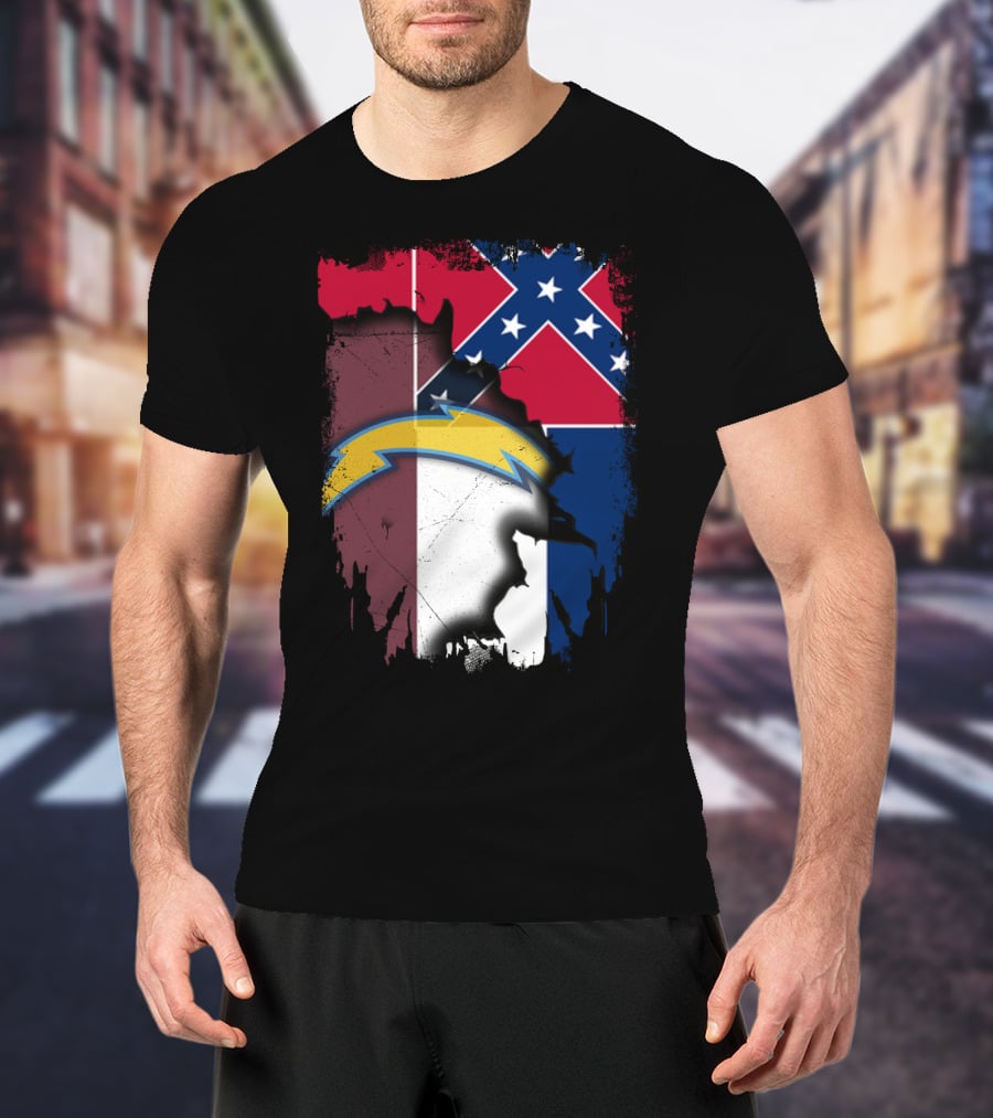 Mississippi Flag With Chargers Lightning Bolt T-Shirt