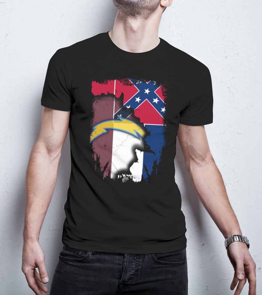 Mississippi Flag With Chargers Lightning Bolt T-Shirt