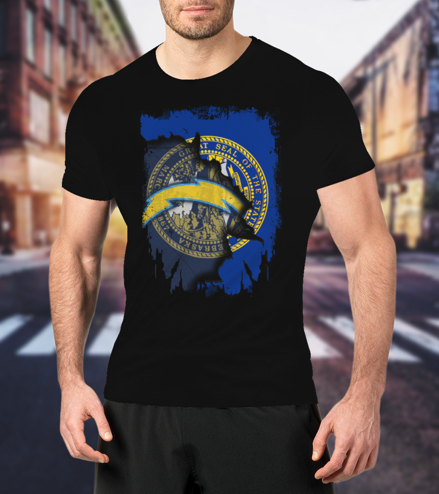 Nebraska State Seal With Chargers Lightning Bolt T-Shirt