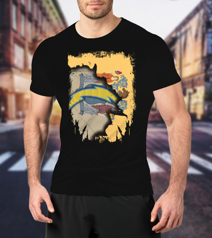 New Jersey Crest With Chargers Lightning Bolt Emblem T-Shirt