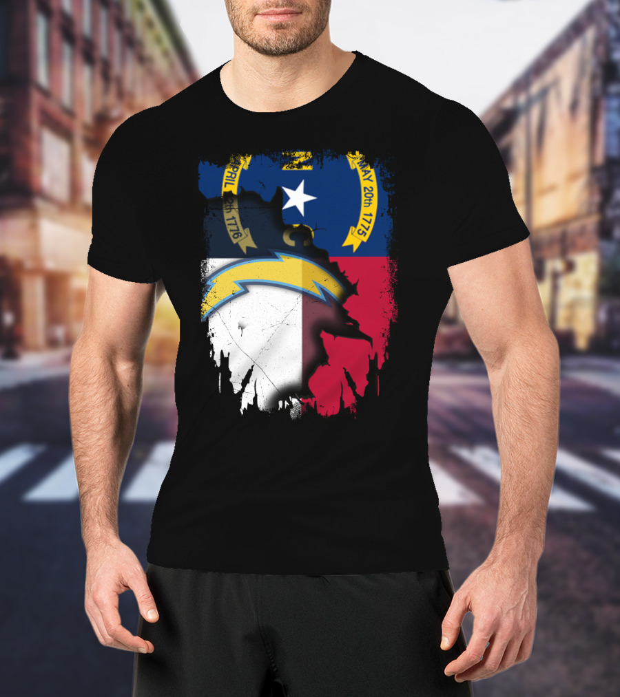 Together North Carolina State Flag With Los Angeles Chargers T-Shirt