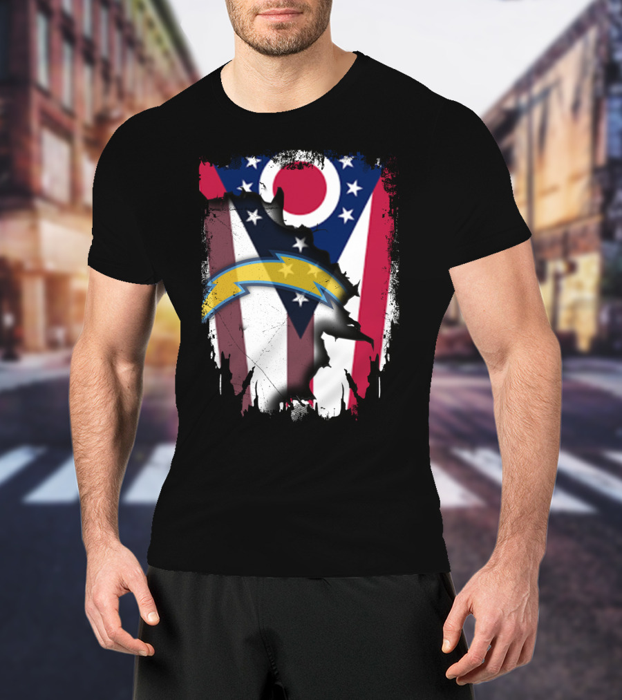 Ohio Flag With Chargers Bolt T-Shirt