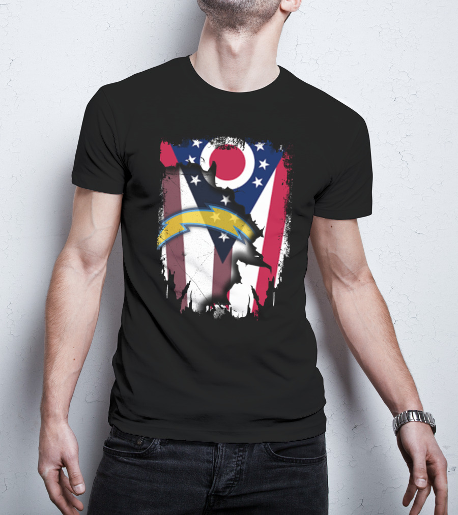 Ohio Flag With Chargers Bolt T-Shirt