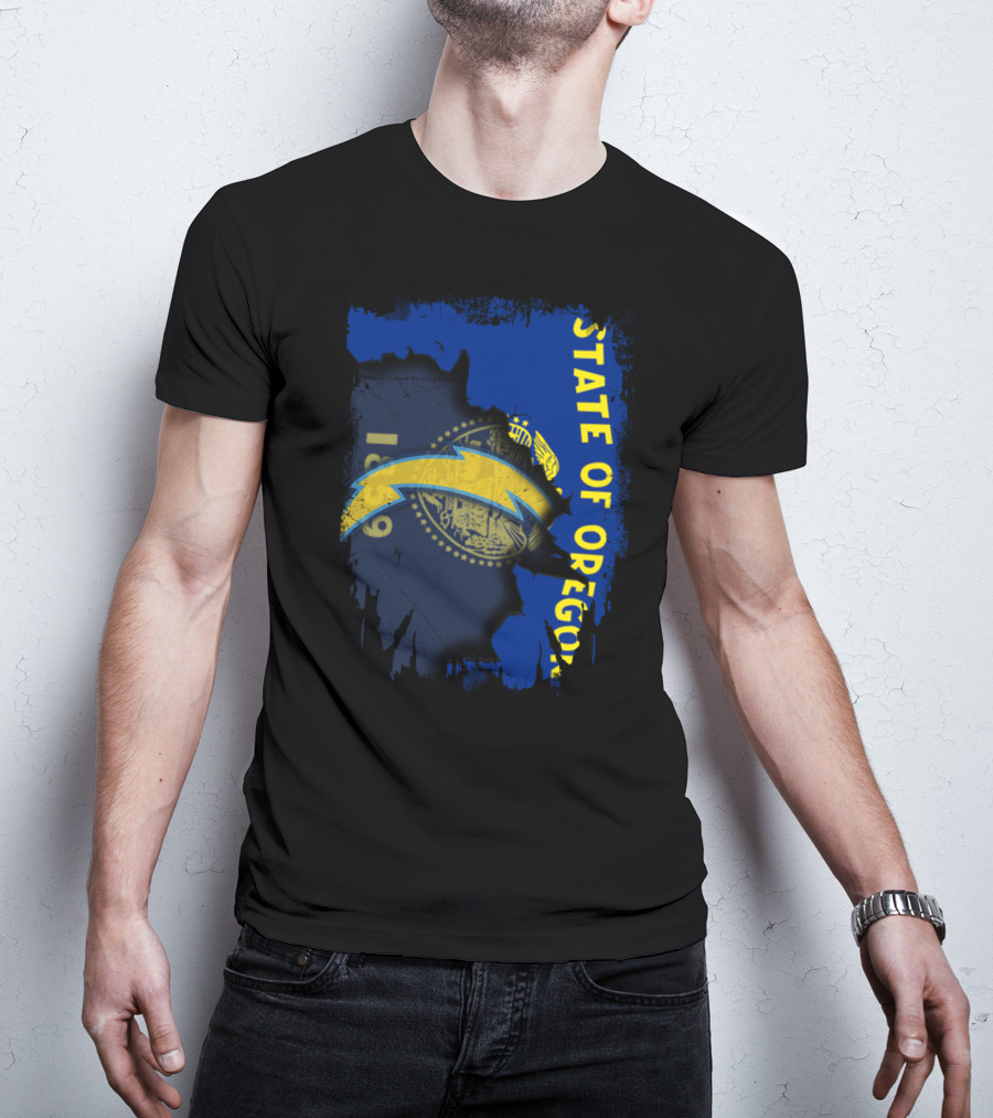 State Of Oregon Emblem With Chargers Bolt T-Shirt