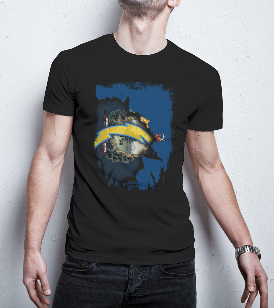Vermont State Outline With Chargers Bolt T-Shirt