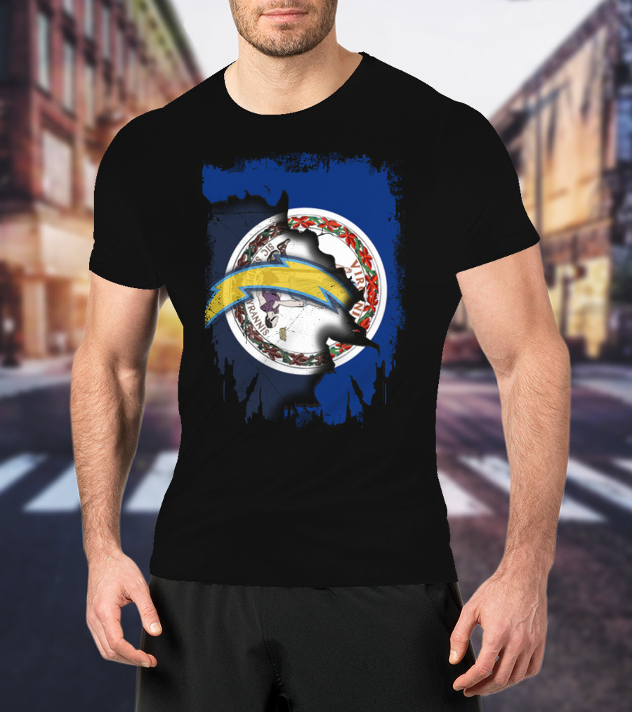 Virginia Flag Meets Chargers Lightning Bolt Fusion T-Shirt