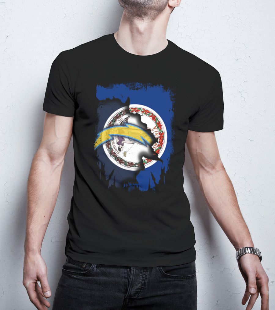Virginia Flag Meets Chargers Lightning Bolt Fusion T-Shirt