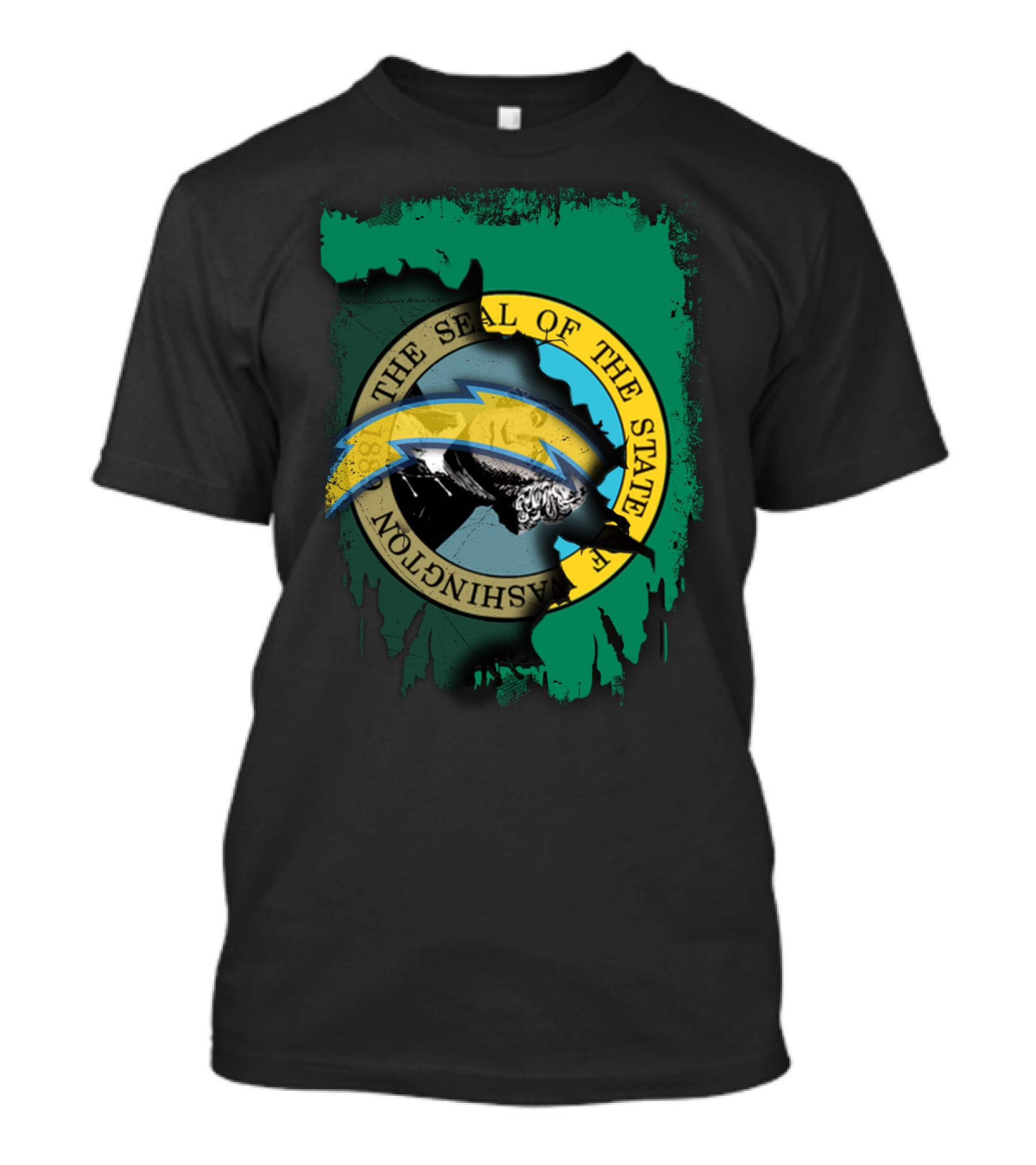 Washington State Seal With Chargers Lightning Bolt Integration T-Shirt