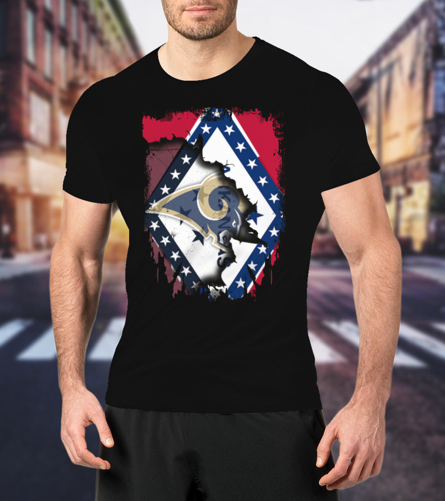 Arkansas Flag With Los Angeles Rams Logo Together T-Shirt