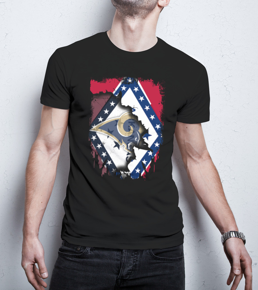 Arkansas Flag With Los Angeles Rams Logo Together T-Shirt