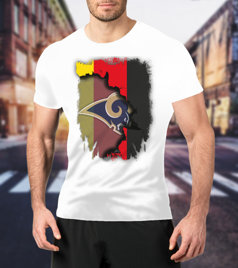 Germany Flag Grunge Style With Rams NFL Team T-Shirt