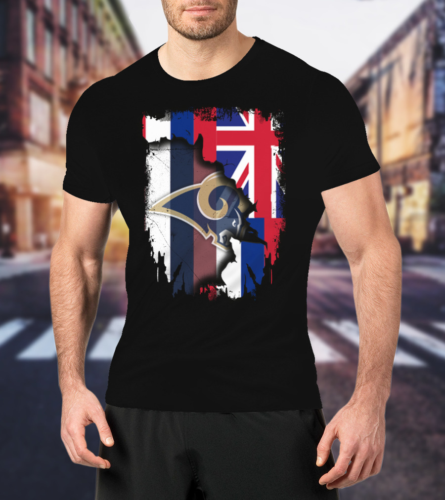 Together Hawaii Rams With Union Jack Flag Background T-Shirt