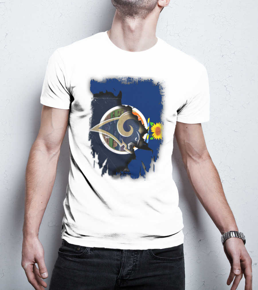 Kansas State Flag And Los Angeles Rams Logo With Sunflower T-Shirt