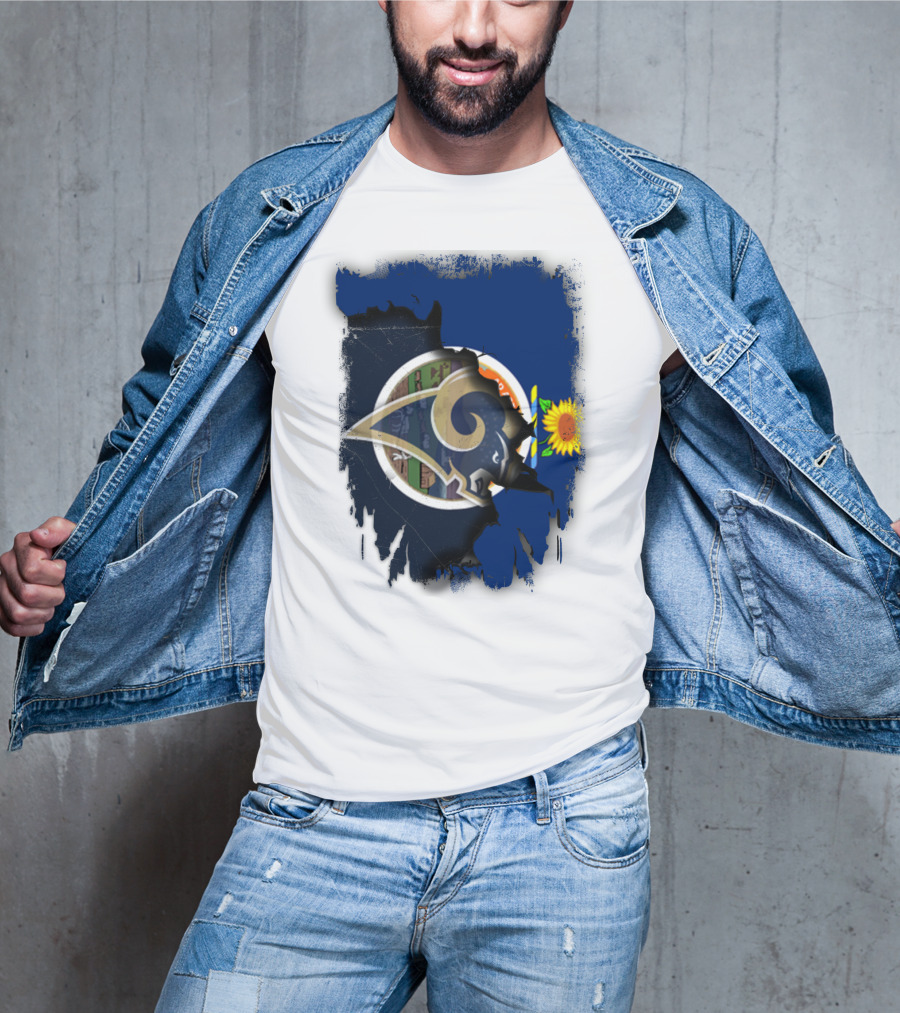 Kansas State Flag And Los Angeles Rams Logo With Sunflower T-Shirt