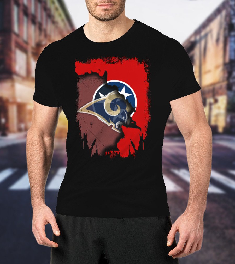 Together Tennessee With Rams NFL Tennessee State Flag Football Fusion T-Shirt